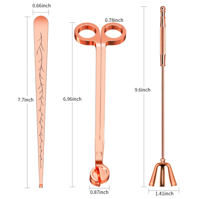 Calary 3 in 1 Candle Care Kit - Wick Trimmer, Snuffer & Dipper Set (Rose Gold) - Image 2